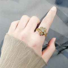 Rotatable Flower Ring with Micro Inlay for Women