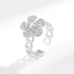 Rotatable Flower Ring with Micro Inlay for Women