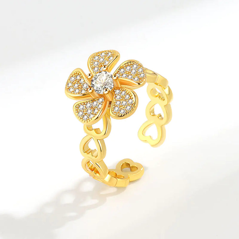 Rotatable Flower Ring with Micro Inlay for Women